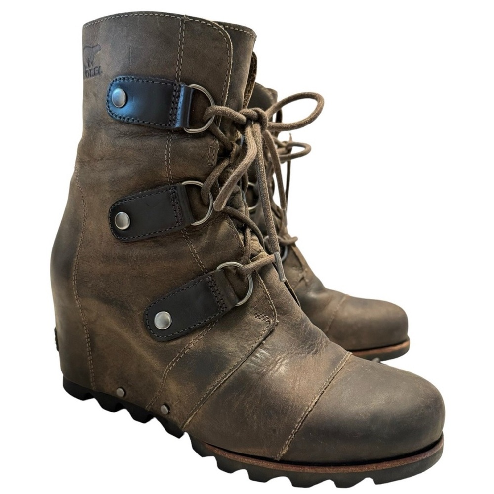 Sorel Joan of Arc Wedge Brown Leather Boots 8.5
